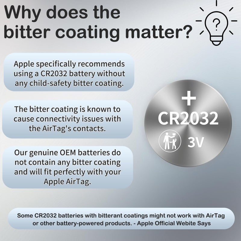 KKNCO (عبوة من 4) بطاريات بديلة لجهاز Apple AirTag، تناسب AirTag تمامًا، بدون طلاء مرير، بطارية OEM CR2032 - Image 2